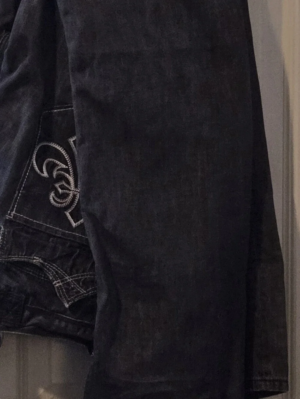 Affliction Black Bootcut Jeans with Fleur-de-Lis Stitching